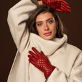 Emilia (red) - Classic Italian lambskin leather gloves with cashmere lining and checkered pattern 9