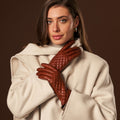 Emilia (brown) - Classic Italian lambskin leather gloves with cashmere lining and checkered pattern 1