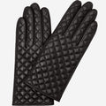 Emilia (black) - Classic Italian lambskin leather gloves with cashmere lining and checkered pattern 1
