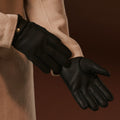 Emilio (black) – Luxurious deerskin gloves with cashmere lining and adjustable snap button 8