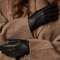Evelyn (black) - Goatskin leather gloves with soft lambswool lining and touchscreen feature 5