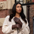 Evelyn (brown) - Goatskin leather gloves with soft lambswool lining and touchscreen feature 6