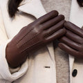 Evelyn (brown) - Goatskin leather gloves with soft lambswool lining and touchscreen feature 7
