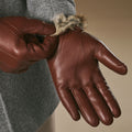Ezra (brown) - Lambskin leather gloves with warm rabbit fur lining and touchscreen feature 6