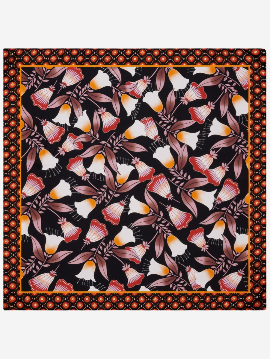 Bruna (black/orange)- Soft and lightweight Italian foulard from pure silk