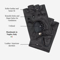 Vincenzo (black) - Fingerless Italian driving gloves made of American deerskin leather 8