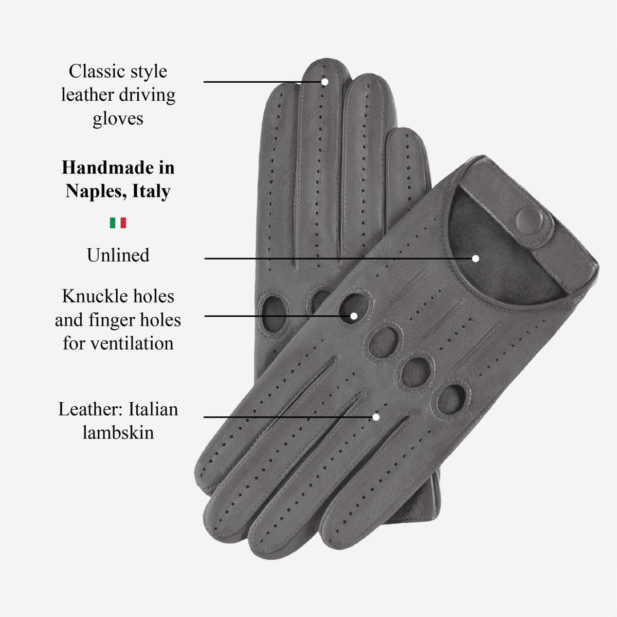 Alessa (grey) - Classic Italian lambskin leather driving gloves