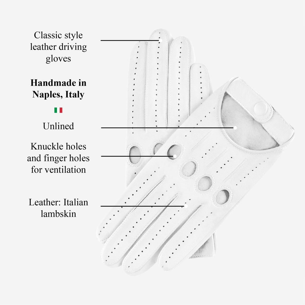 Alessa (white) - Classic Italian lambskin leather driving gloves