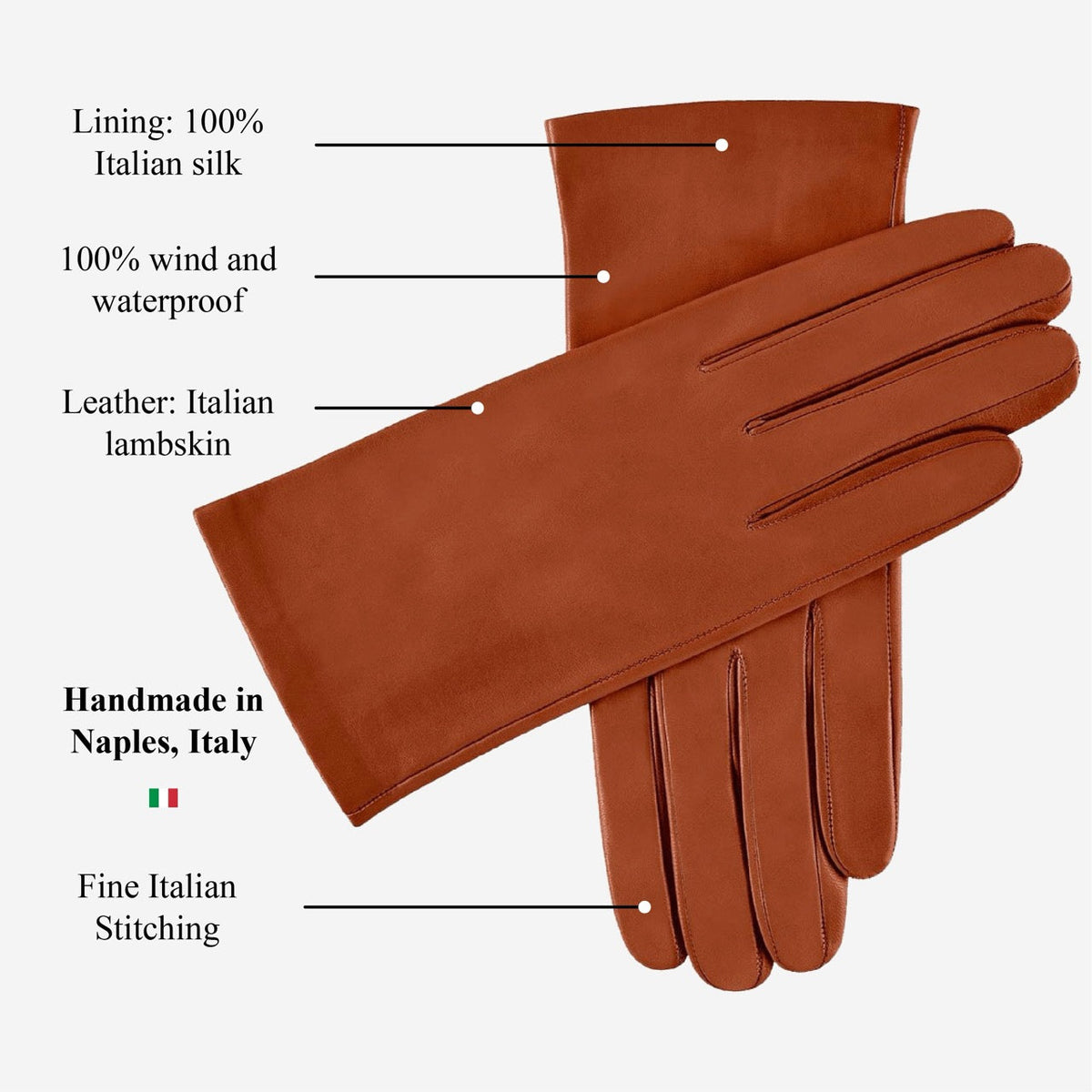 Sofia (brown) - Italian lambskin leather gloves with silk lining