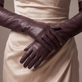 FS01W (brown) - Italian cashmere lined opera length leather gloves 5