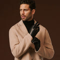 Fabio (black) - Men's classic Italian lambskin leather gloves with pure silk lining 5