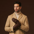 Fabio (brown) - Men's classic Italian lambskin leather gloves with pure silk lining 6