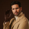 Fabio (brown) - Men's classic Italian lambskin leather gloves with pure silk lining 8