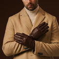 Fabio (brown) - Men's classic Italian lambskin leather gloves with pure silk lining 9