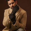 Fabrizio (dark brown) - Italian tweed men’s gloves with touchscreen capability and adjustable snap button 2
