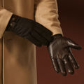 Fabrizio (dark brown) - Italian tweed men’s gloves with touchscreen capability and adjustable snap button 3