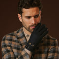 Fabrizio (navy blue) - Tweed men's gloves with touchscreen capability and adjustable snap button 1
