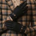 Fabrizio (navy blue) - Tweed men's gloves with touchscreen capability and adjustable snap button 4