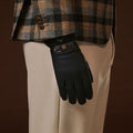 Fabrizio (navy blue) - Tweed men's gloves with touchscreen capability and adjustable snap button 9