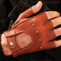 Vincenzo (brown) - Fingerless Italian driving gloves made of American deerskin leather 6