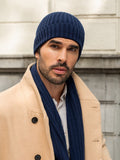 Milano (navy blue) - Italian 100% cashmere ribbed beanie (unisex) 1