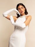 Gabriella (white) - Italian unlined 12-button length leather bridal / opera gloves 6