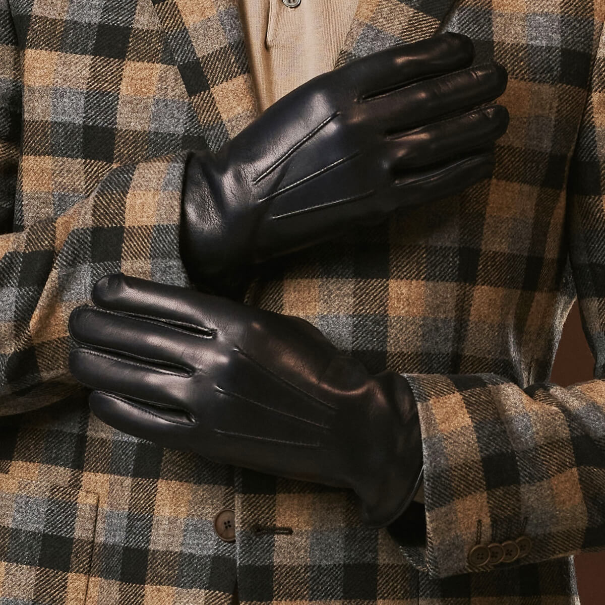 Giovanni (navy blue) - Classic Italian lambskin leather gloves with cashmere lining