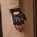 Giuseppe (black) - Italian lambskin fingerless leather driving gloves 3