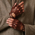 Giuseppe (brown) - Italian lambskin fingerless leather driving gloves 2