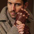 Giuseppe (brown) - Italian lambskin fingerless leather driving gloves 7