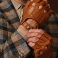 Giuseppe (cognac) - Italian lambskin fingerless leather driving gloves 3
