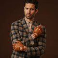 Giuseppe (cognac) - Italian lambskin fingerless leather driving gloves 6