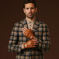 Giuseppe (cognac) - Italian lambskin fingerless leather driving gloves 4