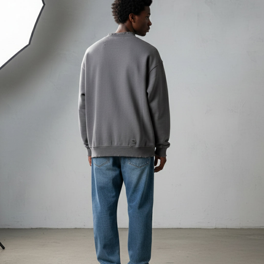 Grey Distress Oversized Sweatshirt