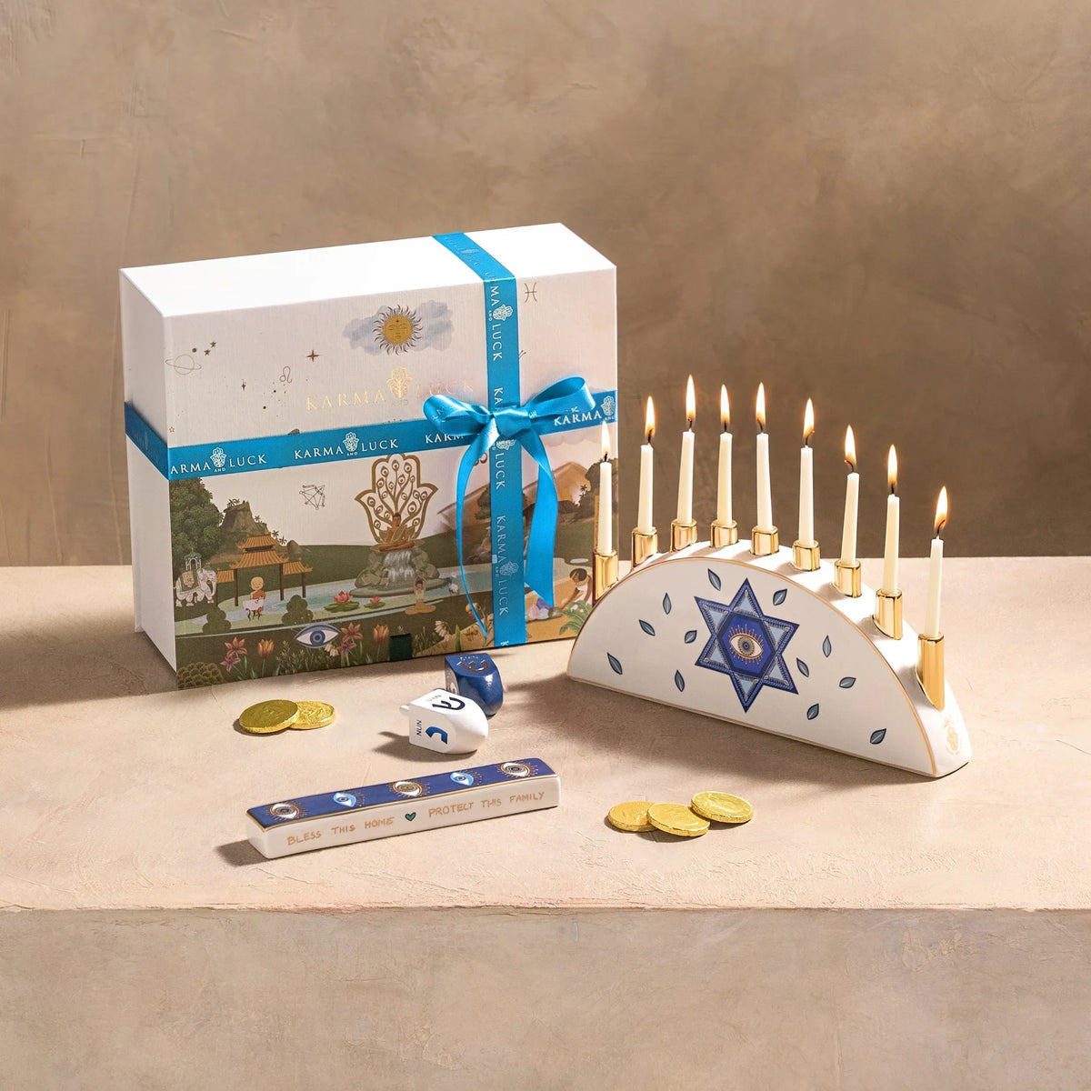 Soulful Celebration Evil Eye Star of David Ceramic Menorah