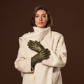Isabella (green) - Italian lambskin leather gloves with luxurious cashmere lining 2