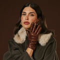 Isabella (brown) - Italian lambskin leather gloves with cashmere lining 8