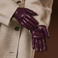 Isabella (eggplant) - Italian lambskin leather gloves with cashmere lining 7