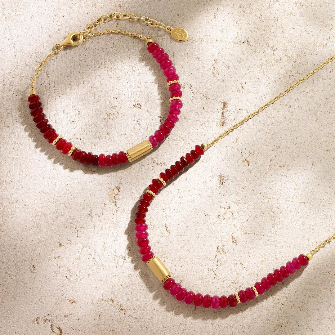 Aligned Essence Garnet & Rhodolite Gold Necklace