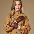 Julietta (brown) - Lambskin leather gloves with plush rabbit fur lining and touchscreen feature 5