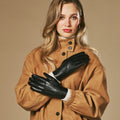 Julietta (black) - Lambskin leather gloves with plush rabbit fur lining and touchscreen feature 5