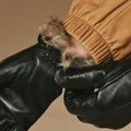 Julietta (black) - Lambskin leather gloves with plush rabbit fur lining and touchscreen feature 7