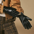 Julietta (black) - Lambskin leather gloves with plush rabbit fur lining and touchscreen feature 10
