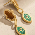 Dreams Secured Tiger’s Eye & Malachite Hamsa & Evil Eye Earrings 5