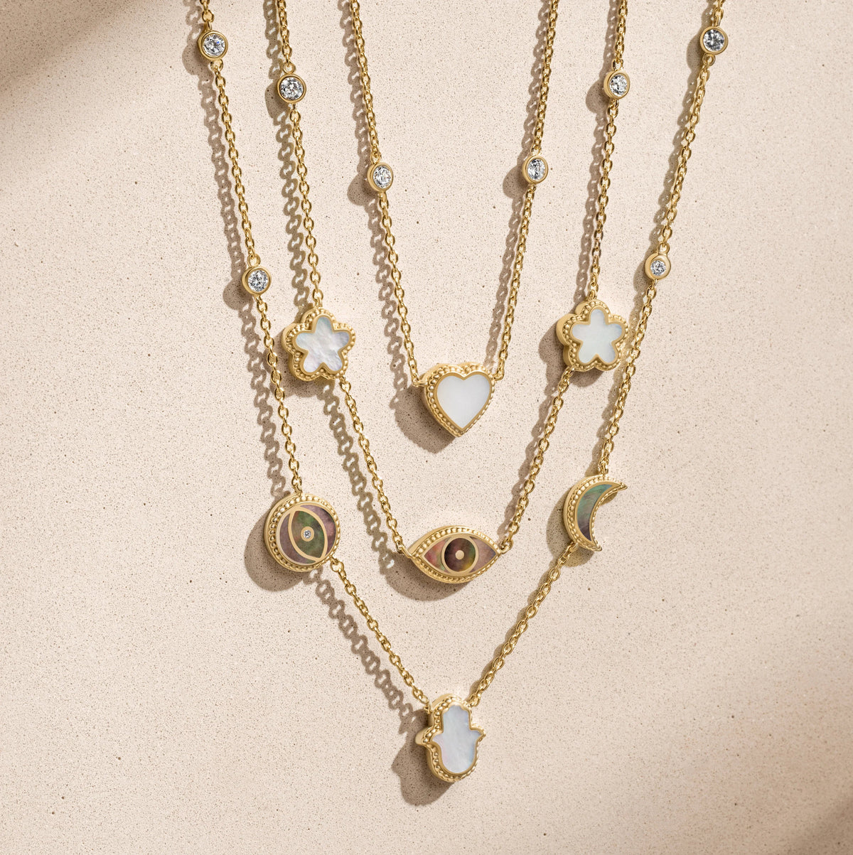 Spirit’s Transformation Multi-Symbol Mother of Pearl Layered Necklace
