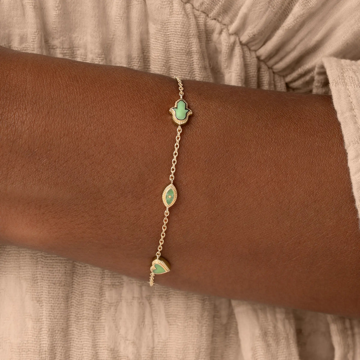 Celestial Bonds Jade Moon Heart & Evil Eye Bracelet