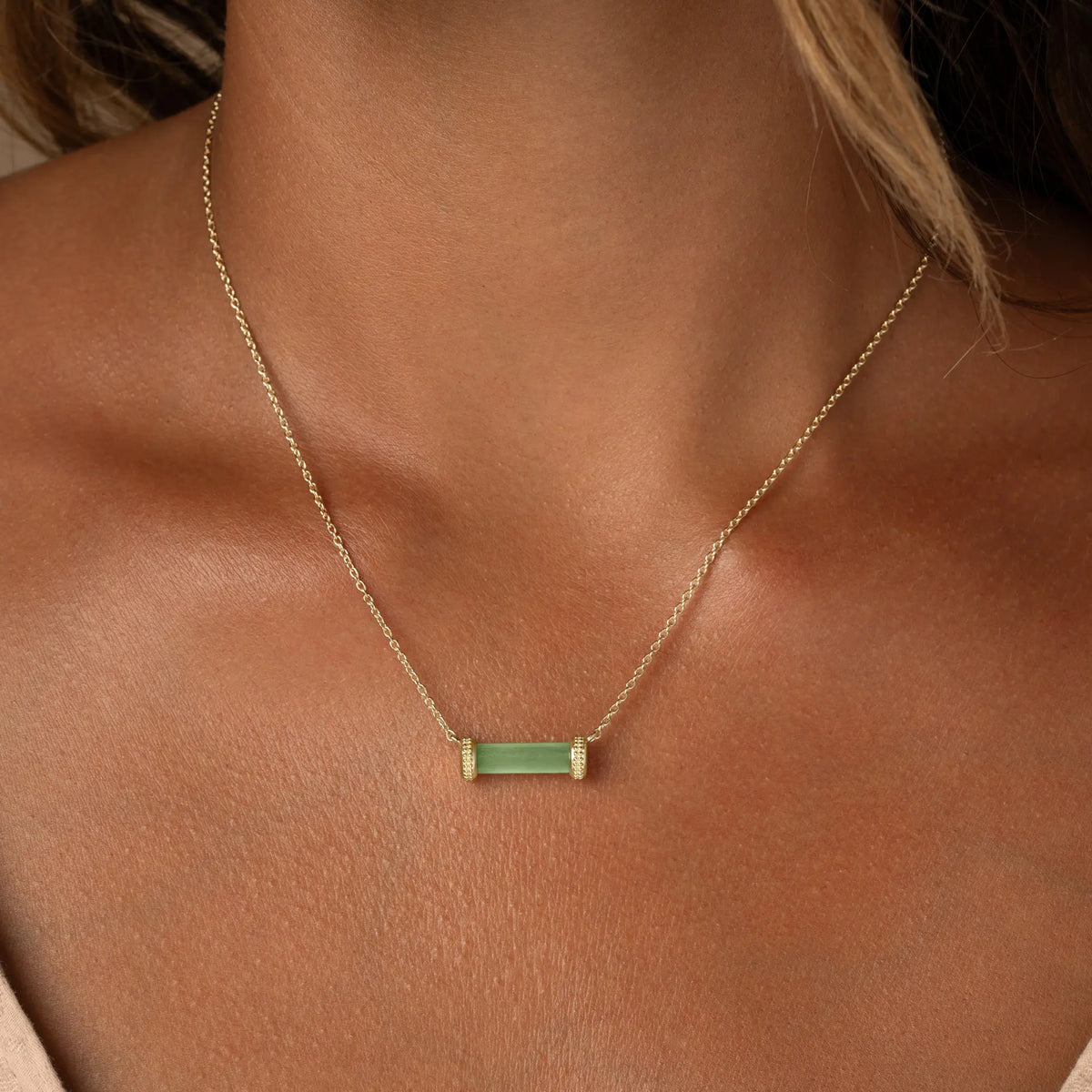 Harmonious Path Jade Inlay Gold Necklace