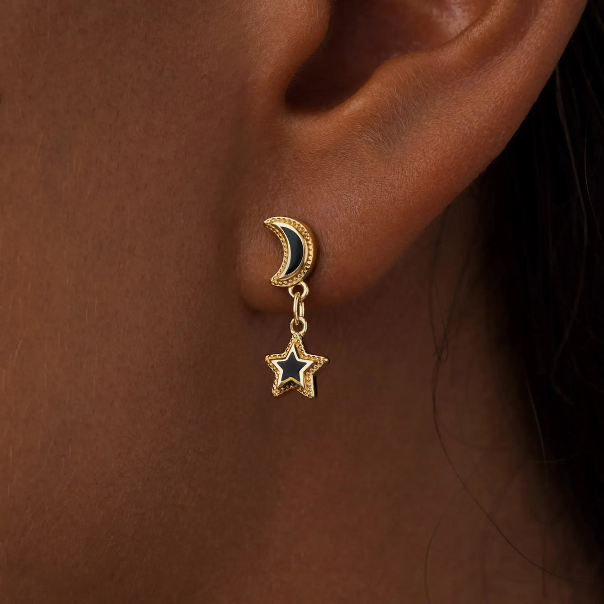 Eclipse Whisper Moon & Stars Onyx Earrings