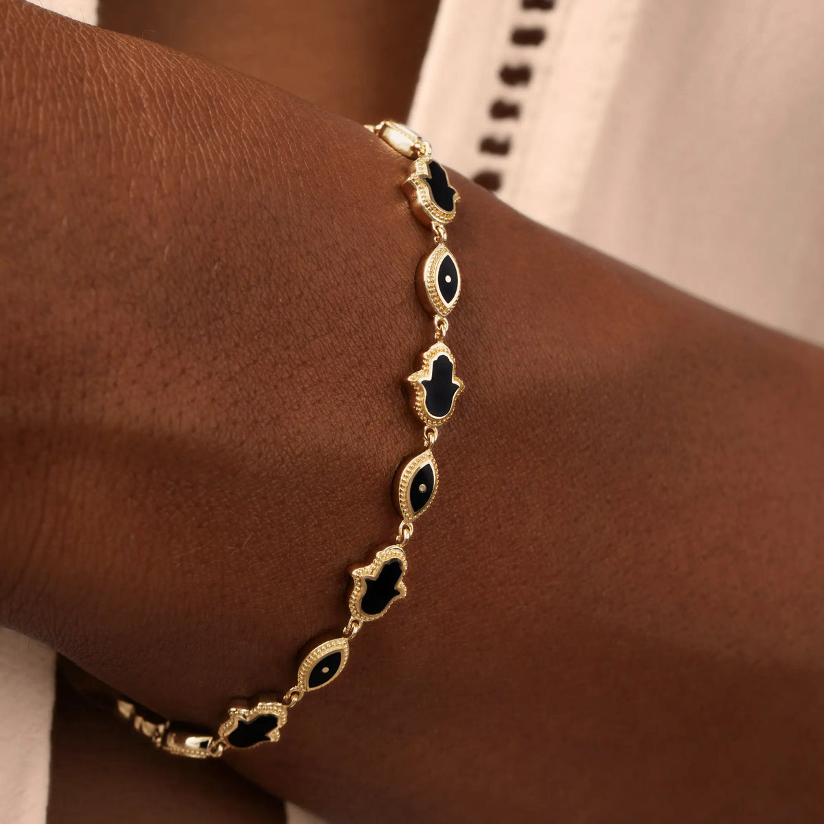 Sacred Aura Onyx Hamsa & Evil Eye Bracelet