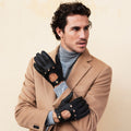 Leonardo (dark brown) - Italian driving gloves made of American deerskin leather 1